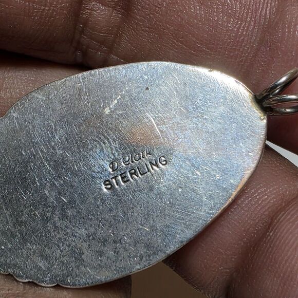 Vintage D Elark Native American Shadowbox Sterling SIlver & Shell Mop Pendant - Picture 8 of 10